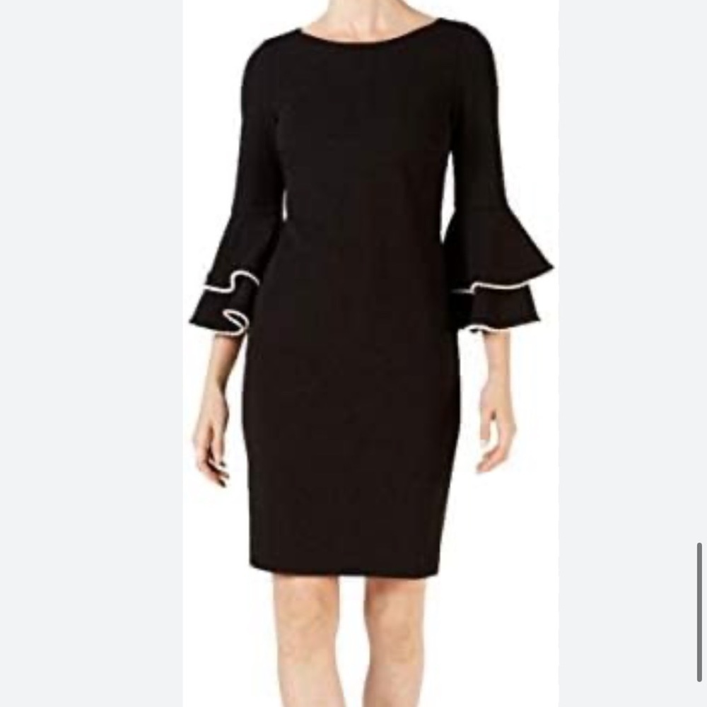 Calvin Klein tiered bell sleeve dress with pearls 4 - Picture 3 of 8